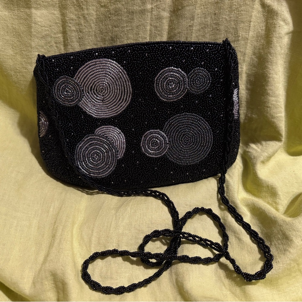 Elegant Black Beaded Women's Bag with beaded strap